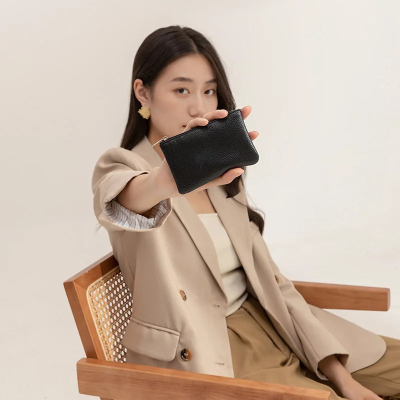 New women wallet lychee-pattern zipper purse ultra-thin short card holder coin key storage bag fashion PU small wallet for girl