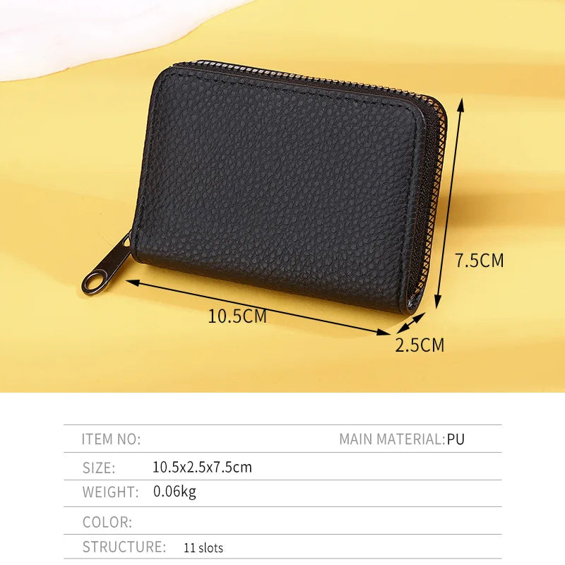 Multi Slot Card Holder Vintage Small Wallet Women Men Bank Credit Card Bag Male Coin Pouch Solid pu Leather Zipper Wallet
