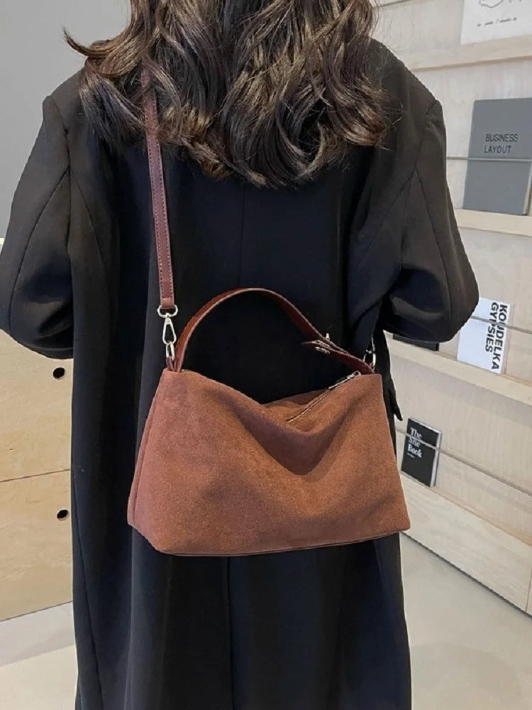Retro style matte handbag women's underarm bag  versatile suede single-shoulder crossbody bag for women daily Commuting handbag