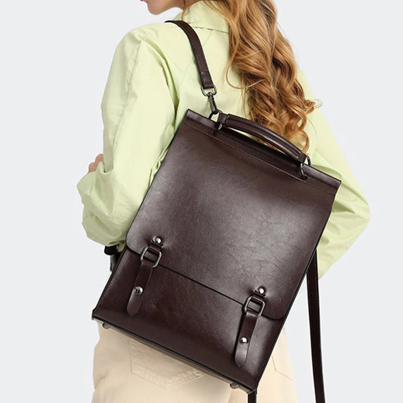 Fashionable new leather backpack for women, British college style backpack, college commuting cowhide backpack