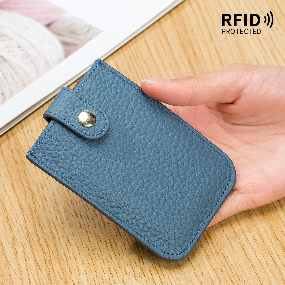 Cards Bag Pull-out Design Large Capacity genuine leather Card Sleeve Can Hold 5 Cards Storage Pouch for Bank ID VIP Cards