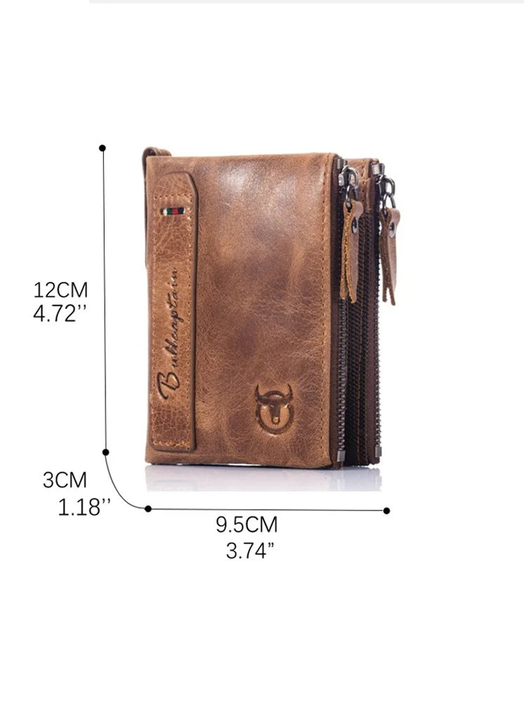 Retro Style Genuine Leather men's zipper wallet vertical casual short photo album driver's license cowhide change wallet