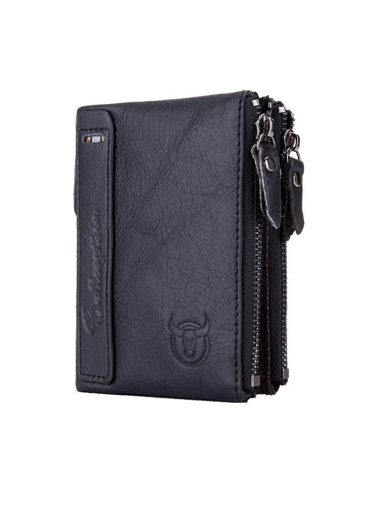 Retro Style Genuine Leather men's zipper wallet vertical casual short photo album driver's license cowhide change wallet