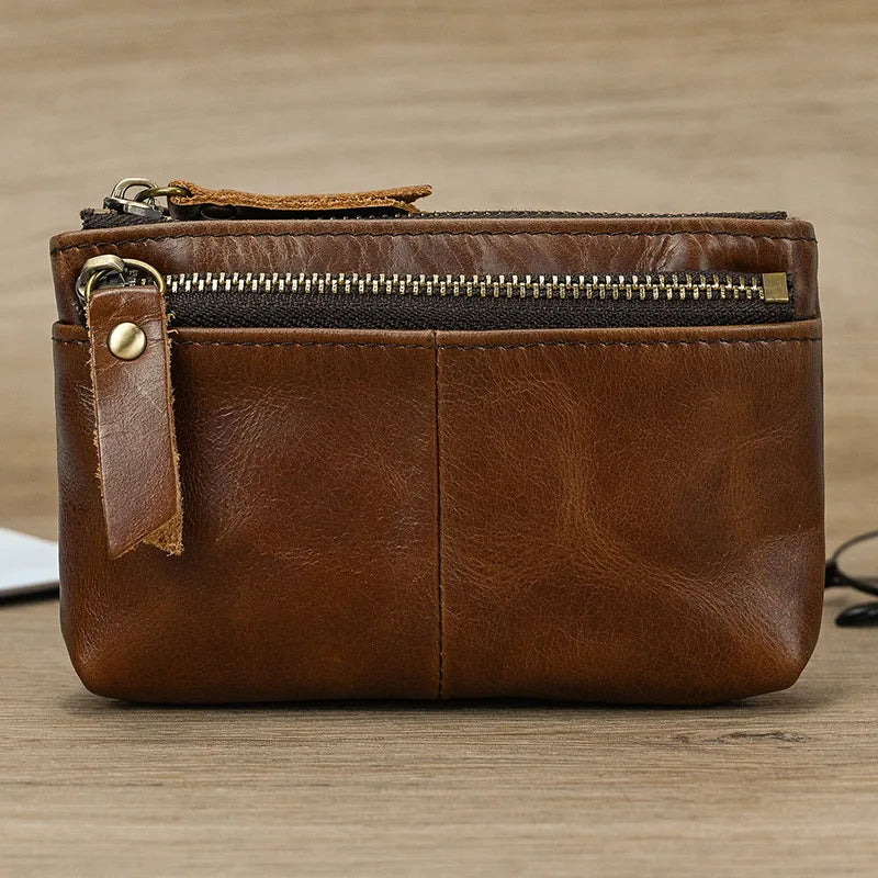 fashion Men's vintage genuine leather coin purse high quality cowhide keychain, leather coin pocket for key
