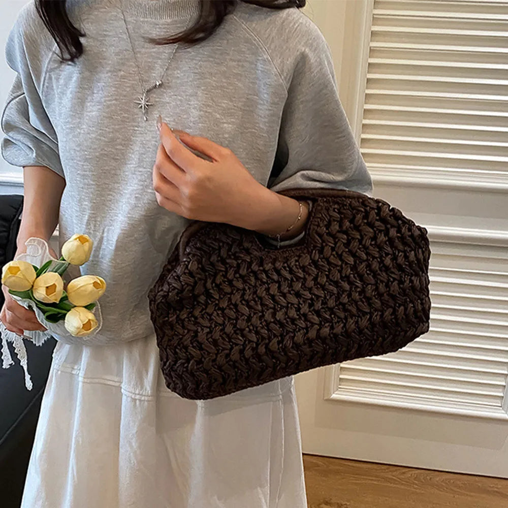 Faionable Artistic Handmade woven handbag for women in summer 2025, new high-end texture and stylish beach vacation handbag