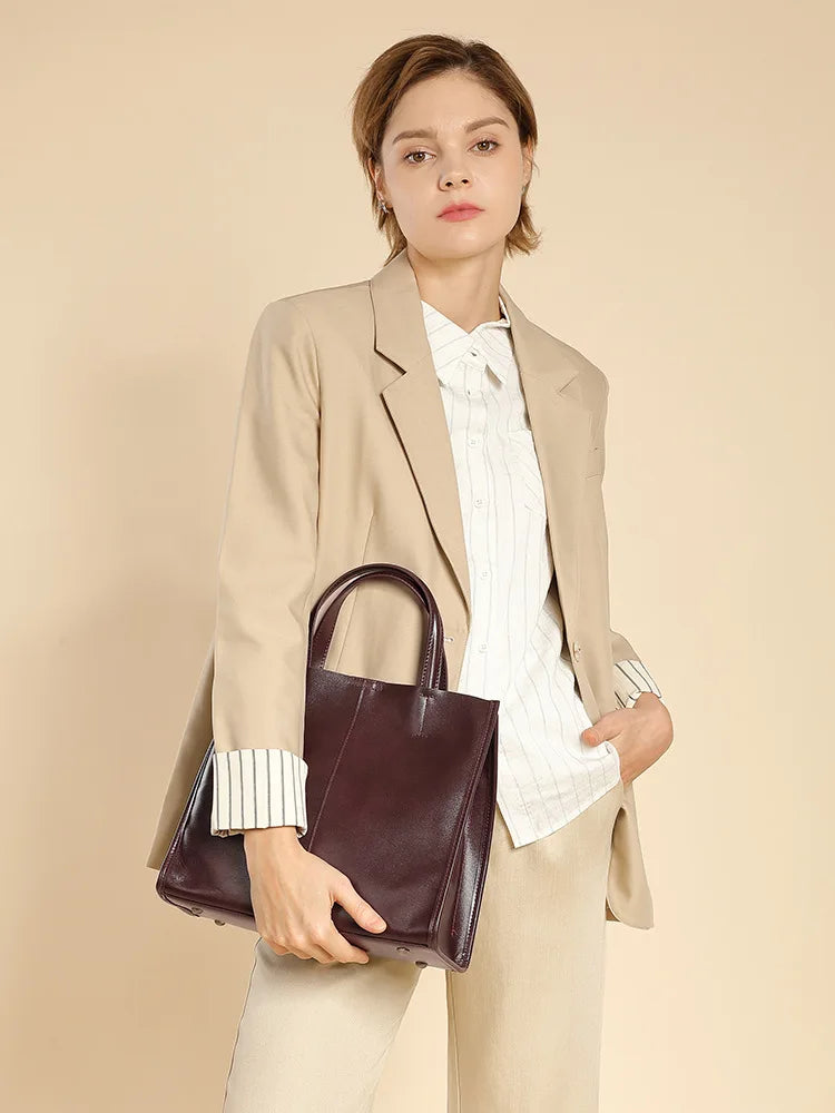 First layer cowhide women's tote bag bucket 2025 new crossbody bag large capacity single-shoulder bag genuine leather handbag