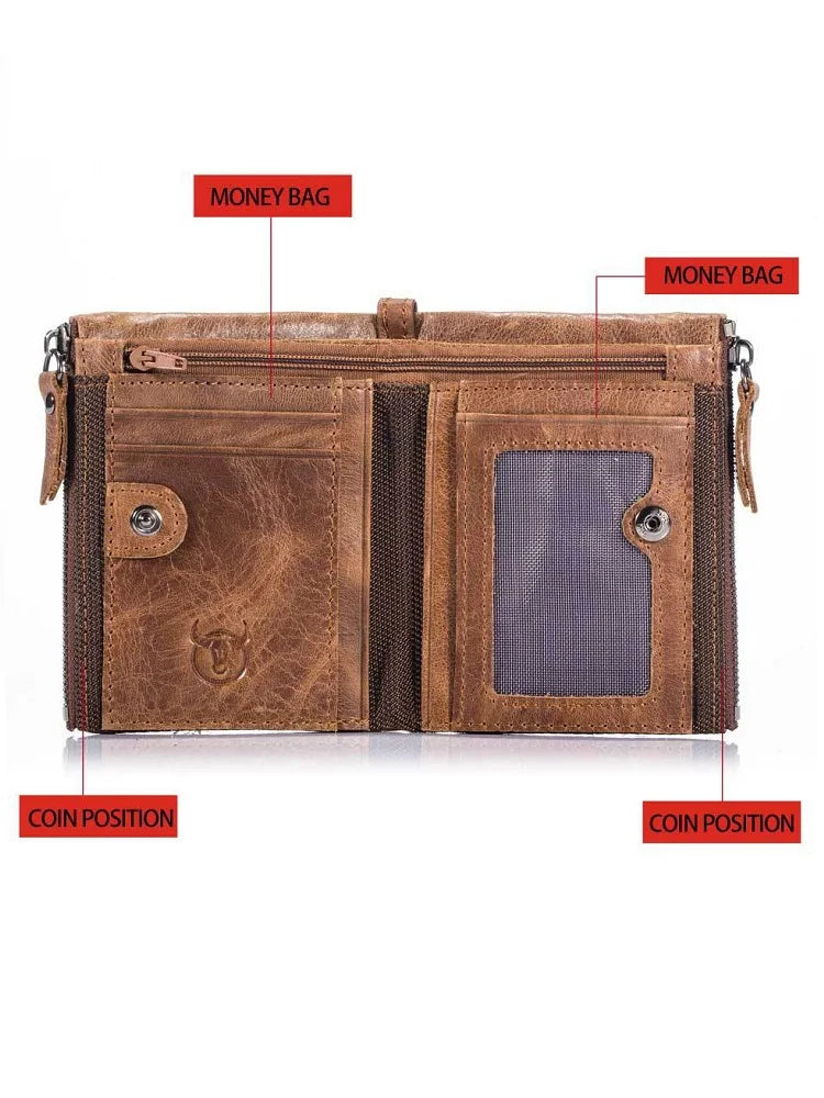 Retro Style Genuine Leather men's zipper wallet vertical casual short photo album driver's license cowhide change wallet