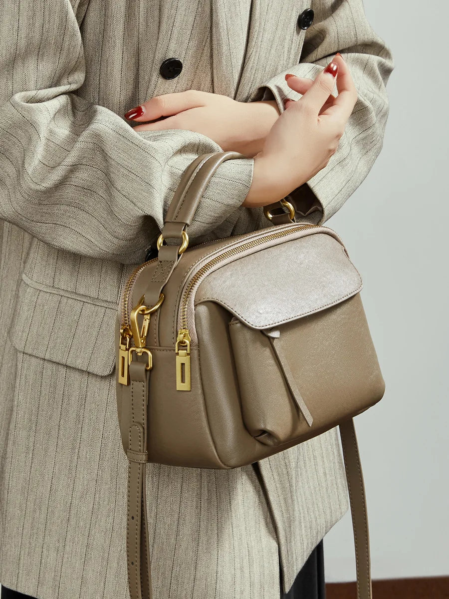 Genuine Leather Fashion Boston Handbag for women retro style cowhide luxury women's crossbody bag trendy single-shoulder bag