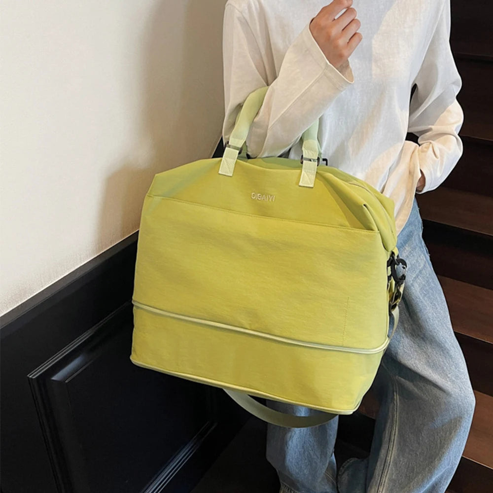 Canvas sports bag 2025 new large capacity fitness bags dry wet separation expandable handbag short distance travel tote women's