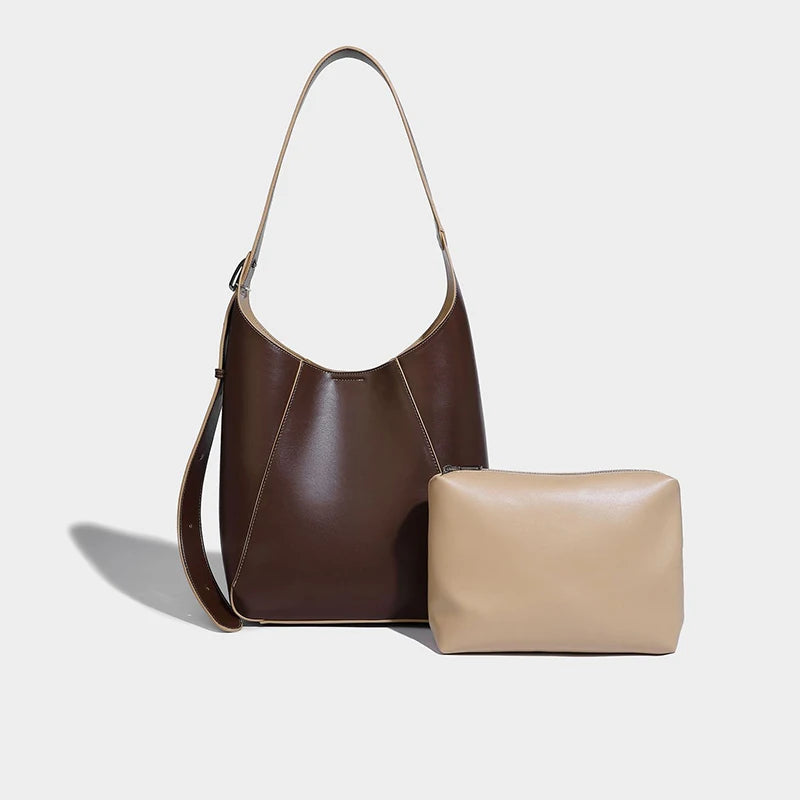 Fashion Retro Women's Shoulder Bags Vintage Underarm Bag Female Crossbody Bag PU Leather Bucket Handbags composite bag