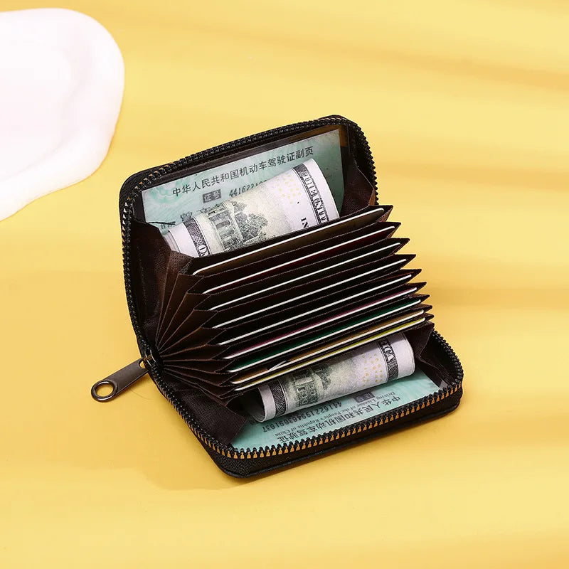 Multi Slot Card Holder Vintage Small Wallet Women Men Bank Credit Card Bag Male Coin Pouch Solid pu Leather Zipper Wallet