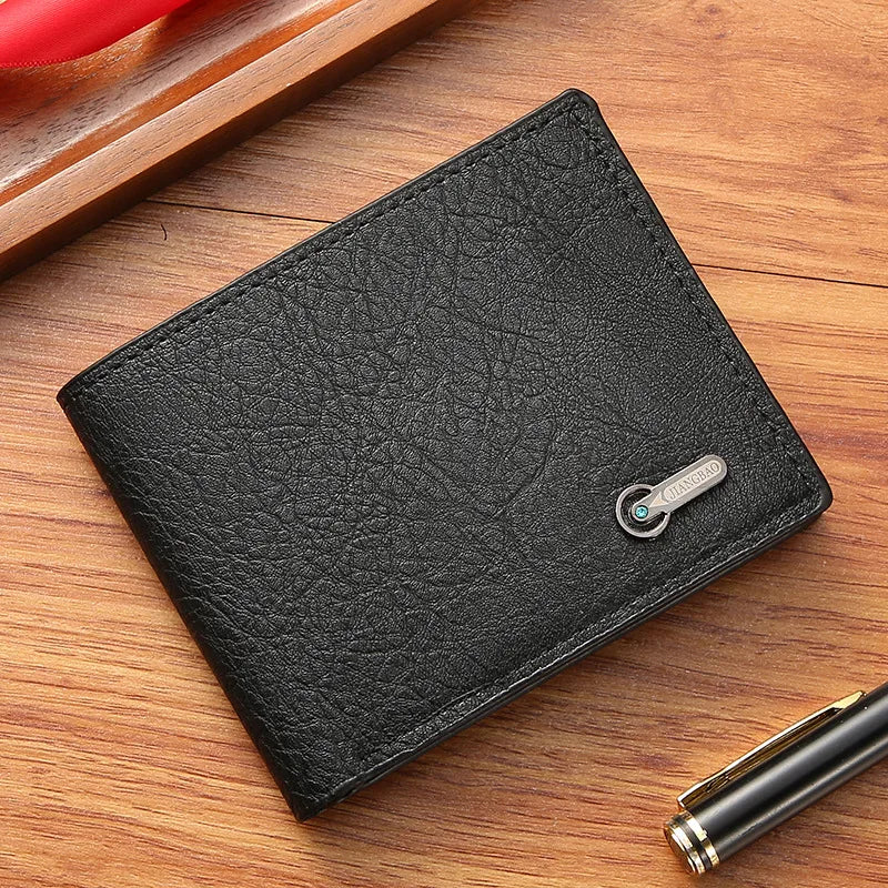 Solid color Men's casual PU leather short wallet fashion Business short leather bag black coin card holder wallet for men