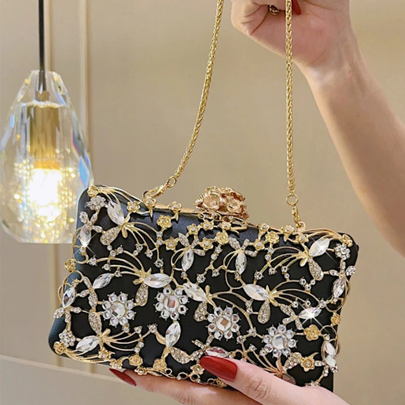 Temperament hollow gold banquet handbag luxury socialite small bag dress bridesmaid bag wedding retro evening bag