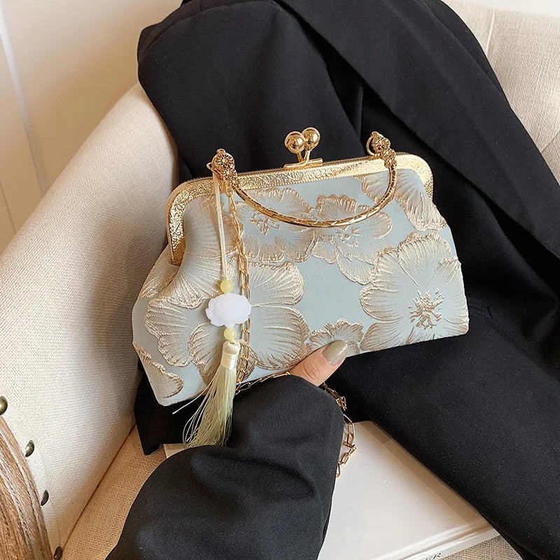High end banquet bag women's clutch bag new style Chinese style silk embroidery handbag versatile single shoulder crossbody bags