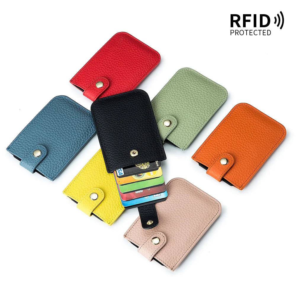 Cards Bag Pull-out Design Large Capacity genuine leather Card Sleeve Can Hold 5 Cards Storage Pouch for Bank ID VIP Cards