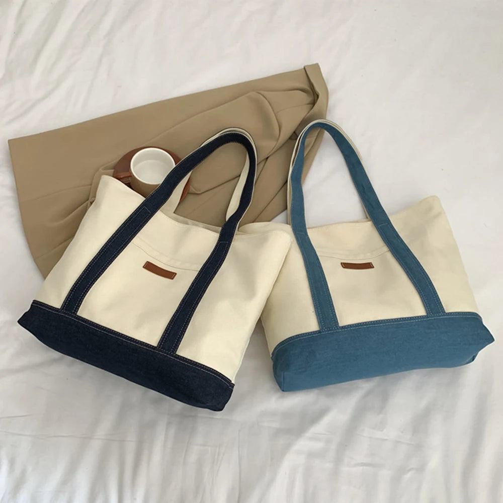 Fashion canvas women's bag, college style tote bag, large capacity shoulder bag, women's shoulder bag, shopping handbag