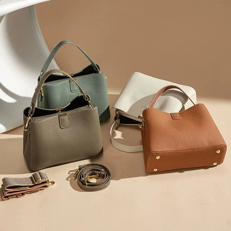 Retro bucket bag women's fashionable handbag large capacity new single shoulder crossbody bag Soft Leather multi-color wallet