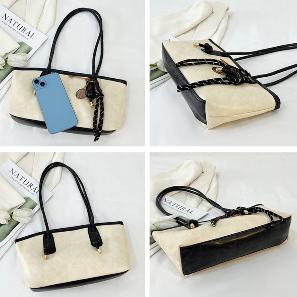 PU Leather Shoulder Bag for Women Y2K Trend 2025 Fashion Girls Handbags Large Capacity Female Commuter handbag Retro Tote Bags