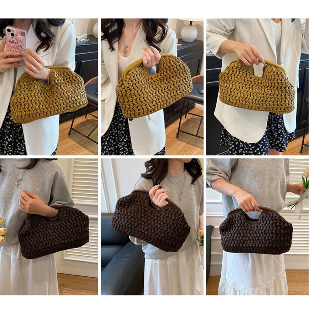 Faionable Artistic Handmade woven handbag for women in summer 2025, new high-end texture and stylish beach vacation handbag