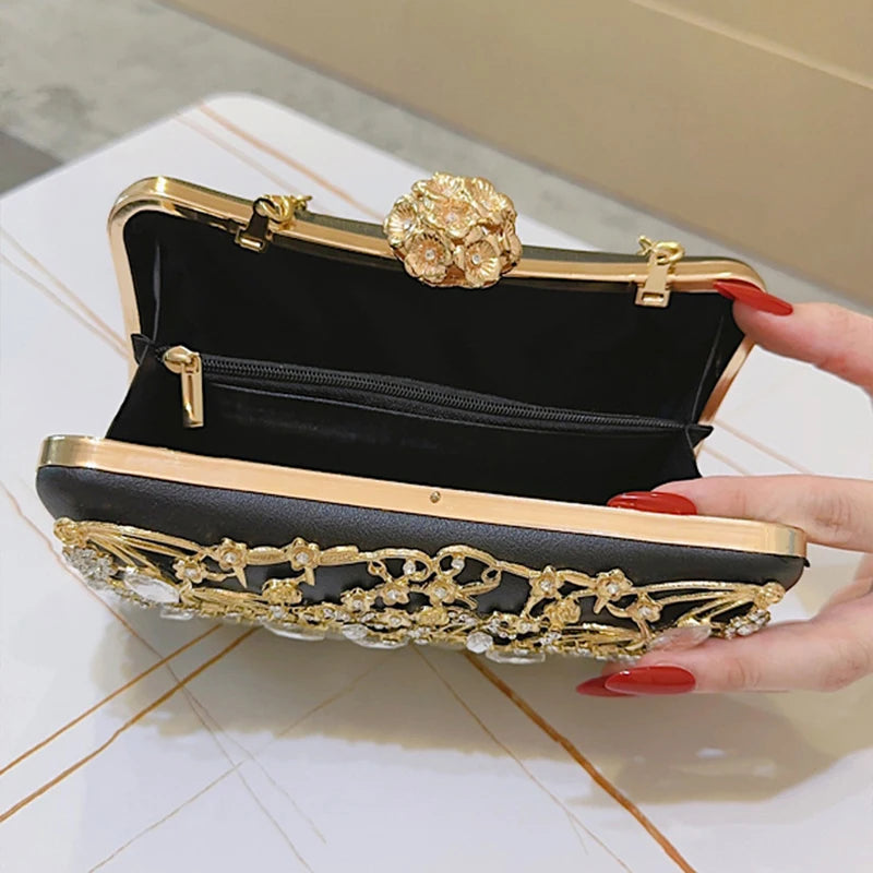 Temperament hollow gold banquet handbag luxury socialite small bag dress bridesmaid bag wedding retro evening bag