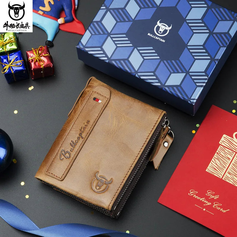 Retro Style Genuine Leather men's zipper wallet vertical casual short photo album driver's license cowhide change wallet