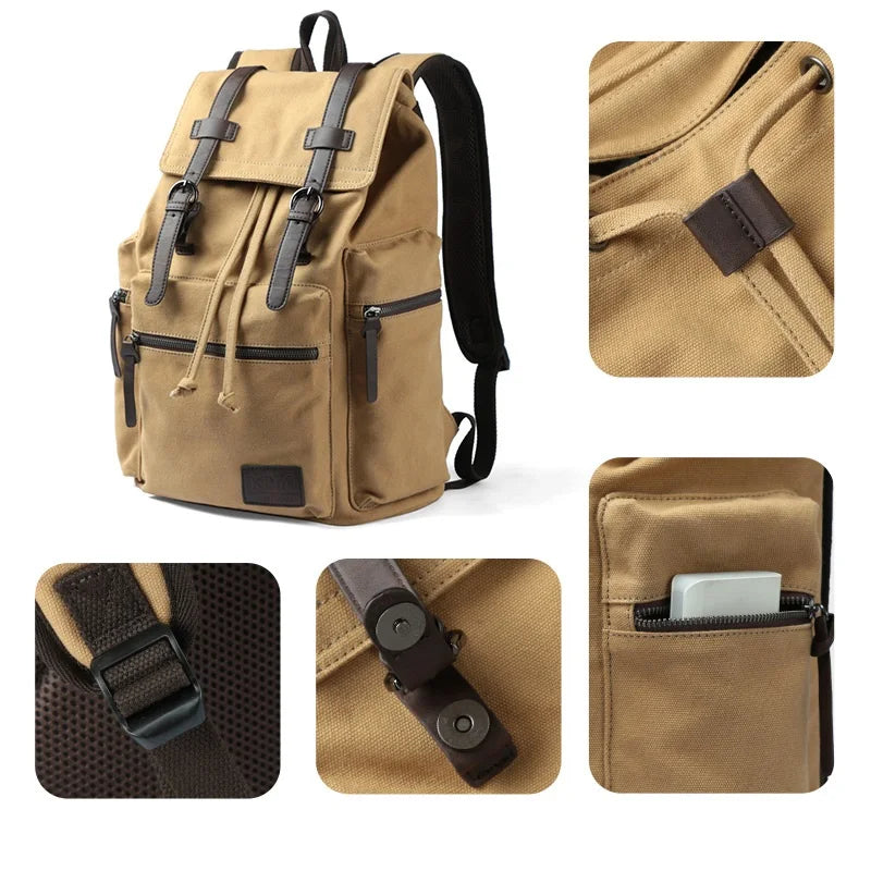 Unisex Retro travel Backpack for mountain climbing High quality canvas college student large-capacity computer backpack for men