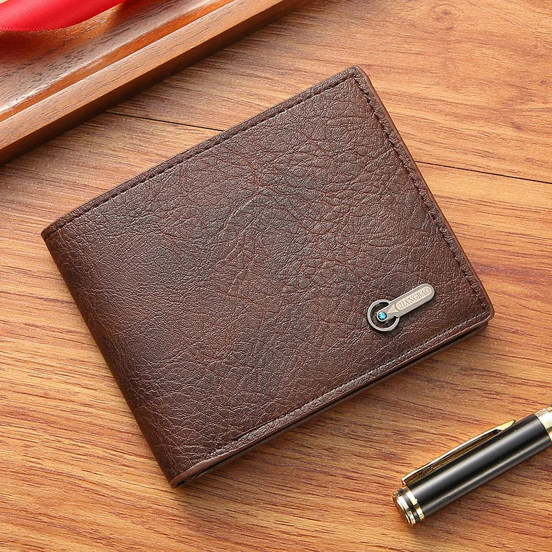 Solid color Men's casual PU leather short wallet fashion Business short leather bag black coin card holder wallet for men