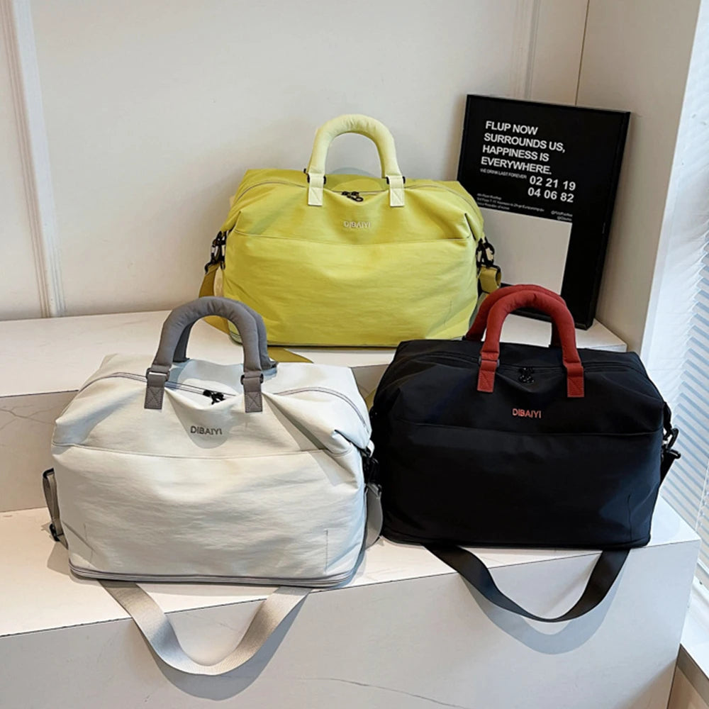 Canvas sports bag 2025 new large capacity fitness bags dry wet separation expandable handbag short distance travel tote women's