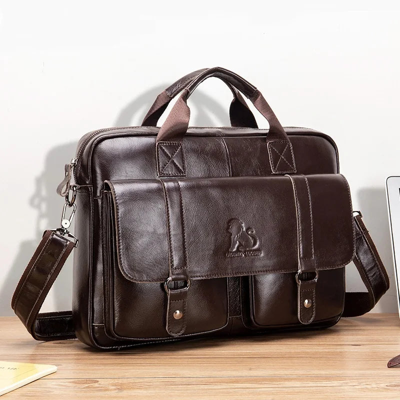Genuine leather Men's briefcase business 16-inch handbag cowhide computer bag shoulder fashion Commuting crossbody bag for men