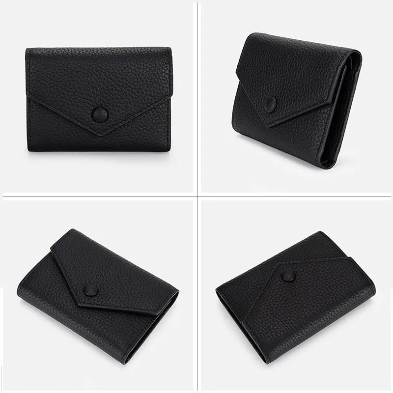 Genuine Leather Short Wallets Portable Cowhide Small Zipper Money Coin Purse Men Women Earphone Pouch Card Holder Bags