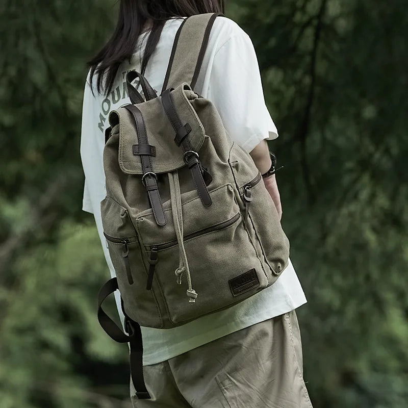 Unisex Retro travel Backpack for mountain climbing High quality canvas college student large-capacity computer backpack for men