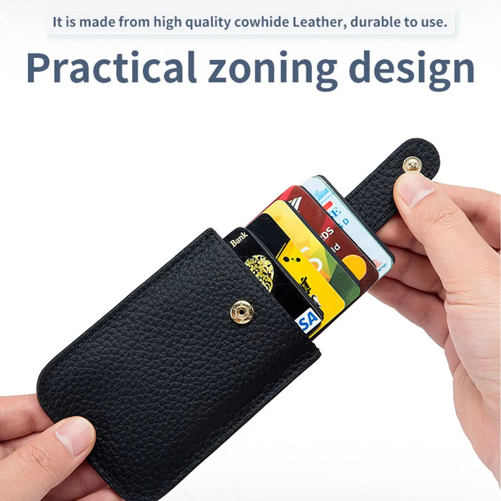 Cards Bag Pull-out Design Large Capacity genuine leather Card Sleeve Can Hold 5 Cards Storage Pouch for Bank ID VIP Cards