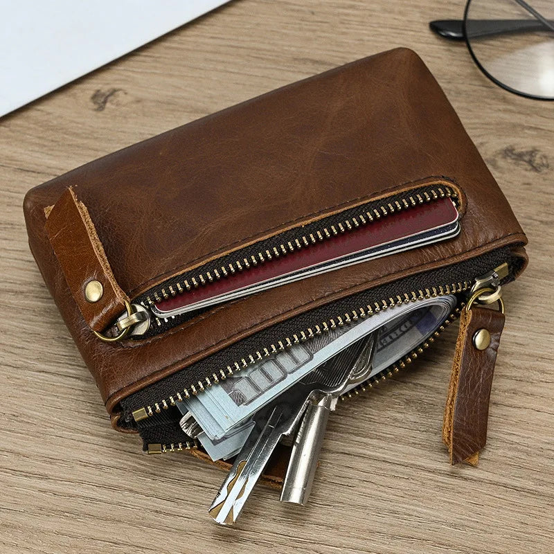 fashion Men's vintage genuine leather coin purse high quality cowhide keychain, leather coin pocket for key
