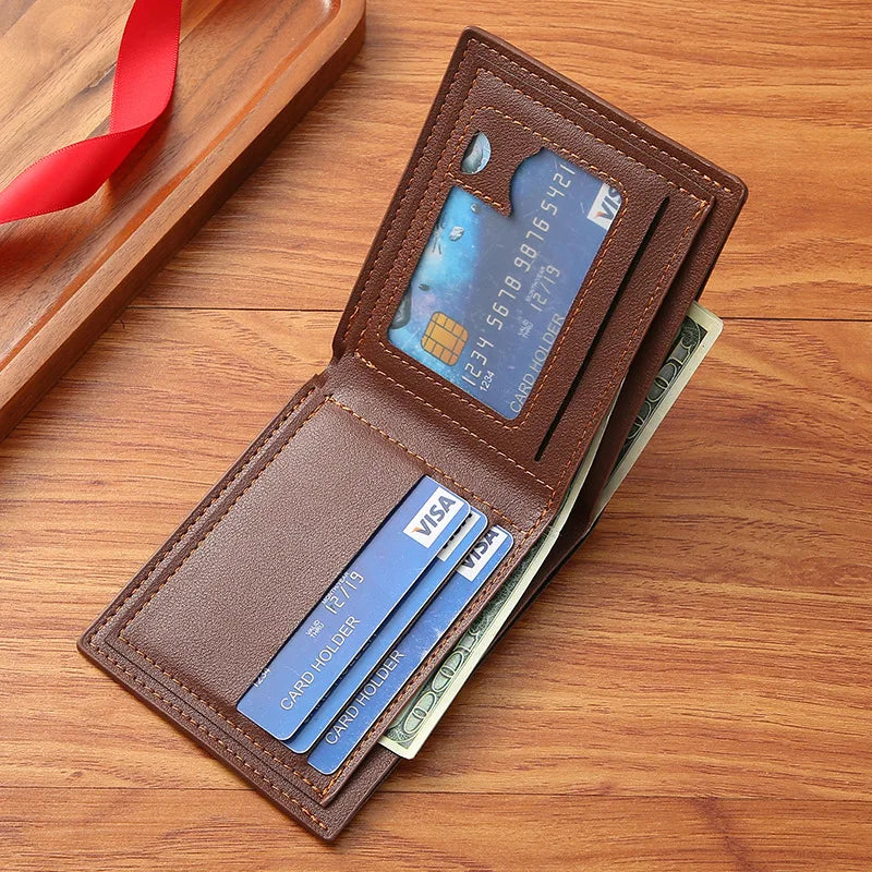 Solid color Men's casual PU leather short wallet fashion Business short leather bag black coin card holder wallet for men