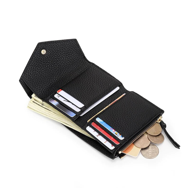 Genuine Leather Short Wallets Portable Cowhide Small Zipper Money Coin Purse Men Women Earphone Pouch Card Holder Bags