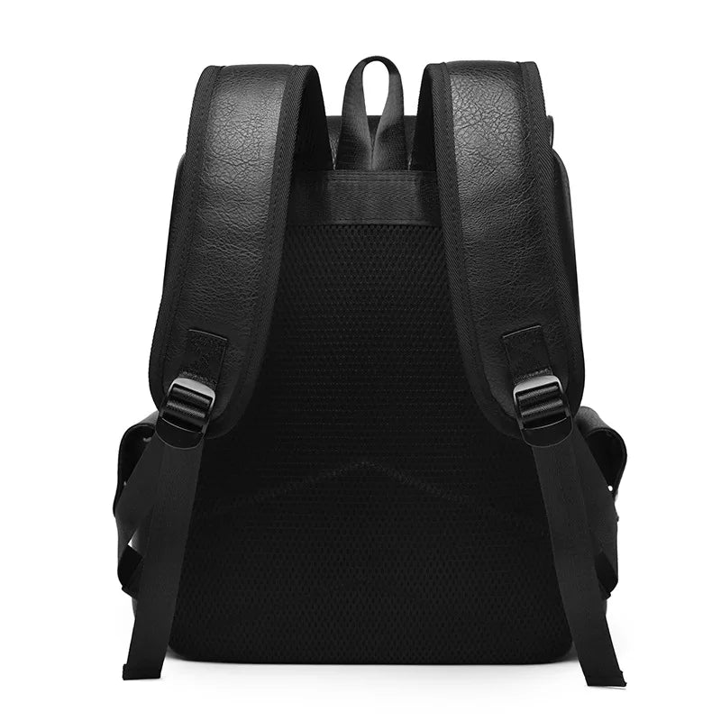 British Retro Soft PU Leather Backpack For Men Large Capacity Casual Travel Backpack belt buckle daily student Backpack