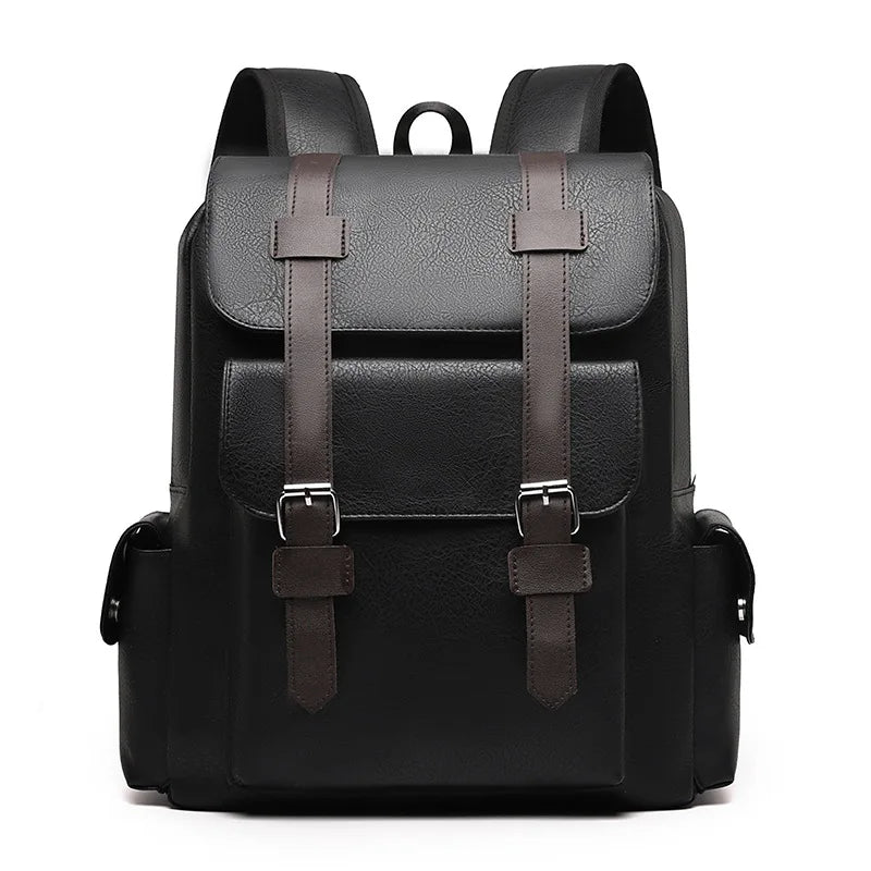 British Retro Soft PU Leather Backpack For Men Large Capacity Casual Travel Backpack belt buckle daily student Backpack