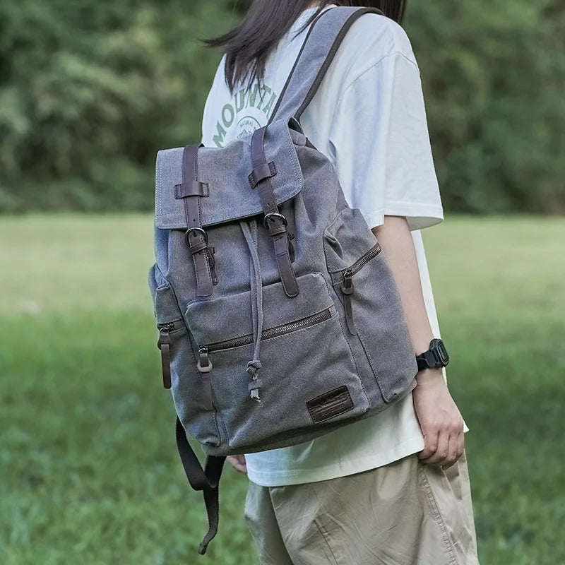 Unisex Retro travel Backpack for mountain climbing High quality canvas college student large-capacity computer backpack for men