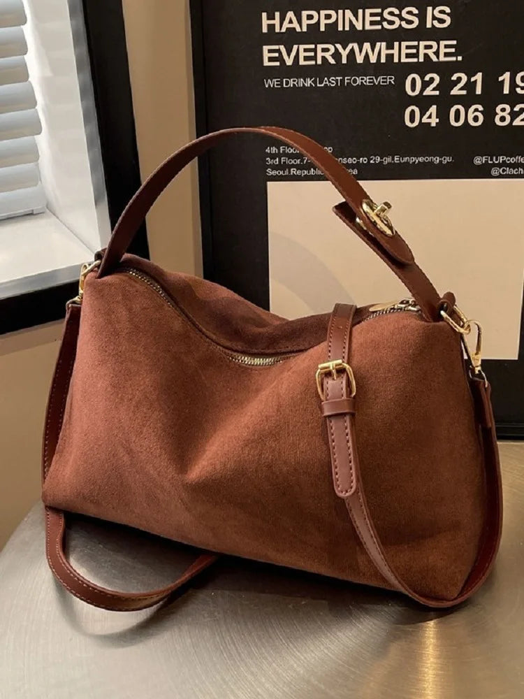Retro style matte handbag women's underarm bag  versatile suede single-shoulder crossbody bag for women daily Commuting handbag