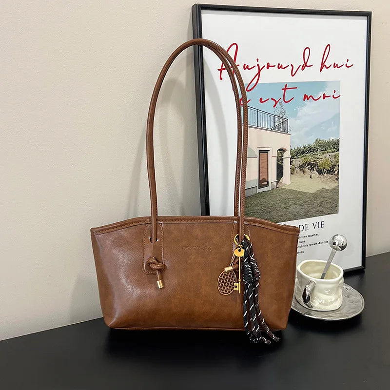 PU Leather Shoulder Bag for Women Y2K Trend 2025 Fashion Girls Handbags Large Capacity Female Commuter handbag Retro Tote Bags