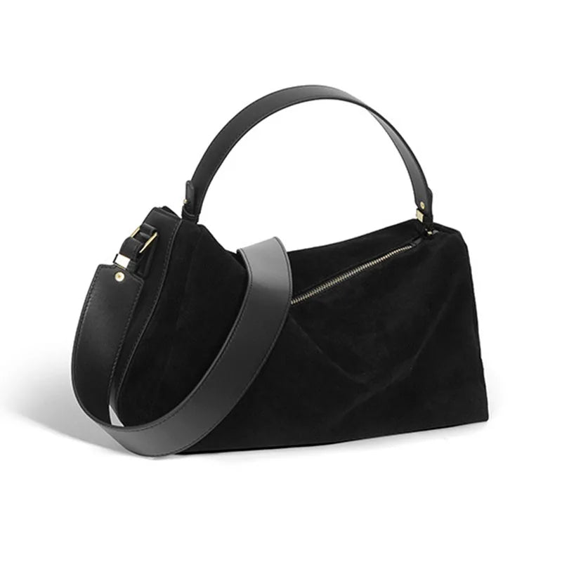 Fashion wome's Boston Tote Soft Matte Suede Cow Leather Handbag Shoulder Crossbody Bag For Female Black Brown Messenger Bag