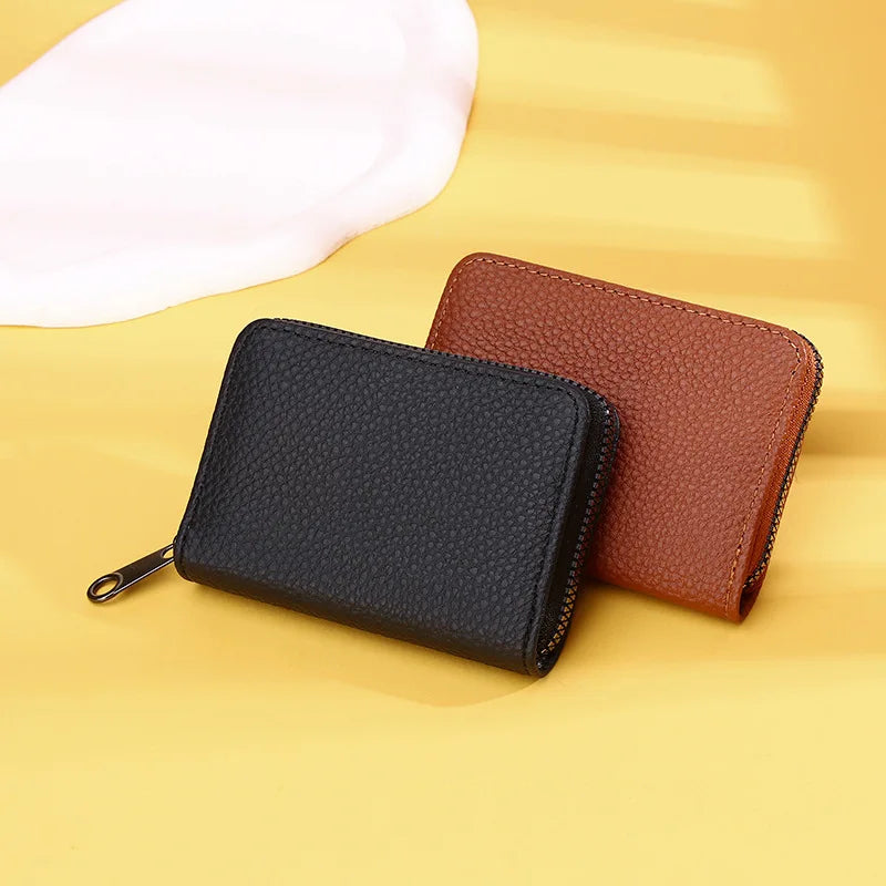 Multi Slot Card Holder Vintage Small Wallet Women Men Bank Credit Card Bag Male Coin Pouch Solid pu Leather Zipper Wallet