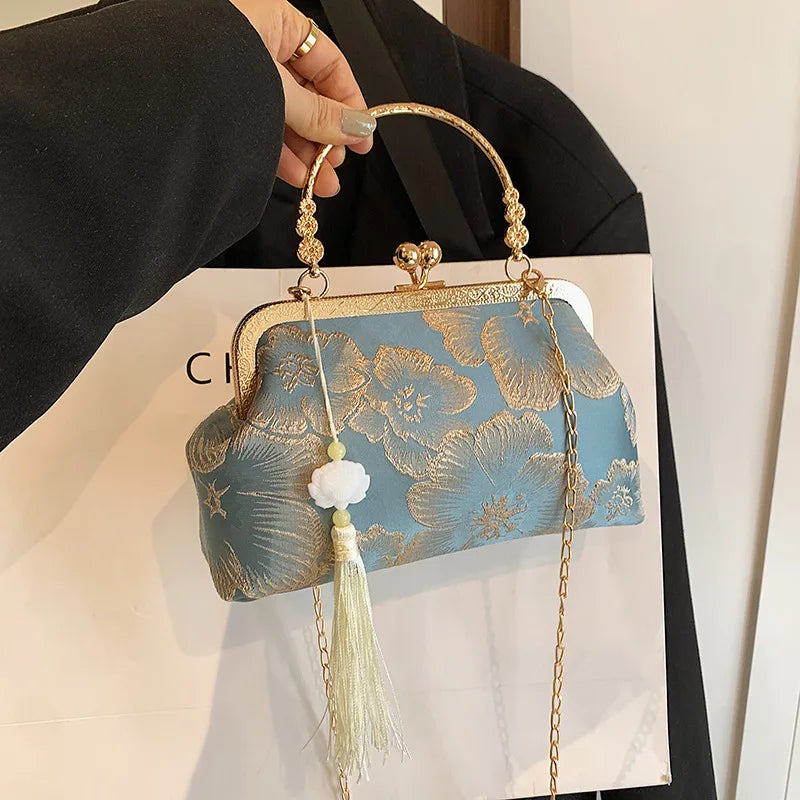 High end banquet bag women's clutch bag new style Chinese style silk embroidery handbag versatile single shoulder crossbody bags