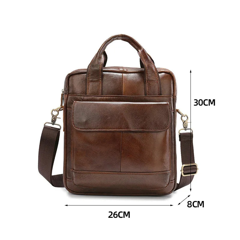 100% Genuine leather men's crossbody bag shoulder A4 document vertical briefcase for men vintage Commuting business handbag