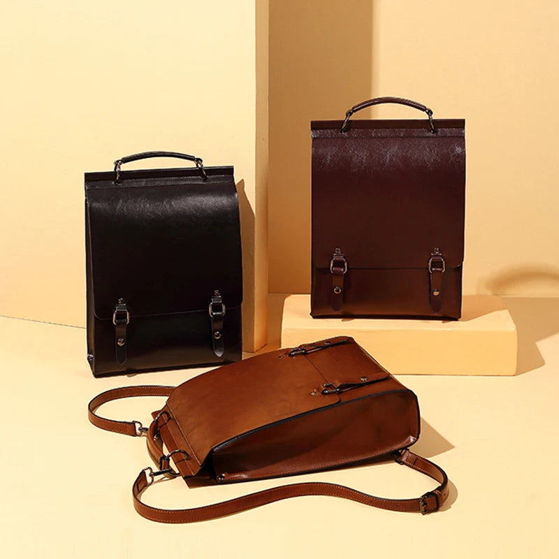 Fashionable new leather backpack for women, British college style backpack, college commuting cowhide backpack