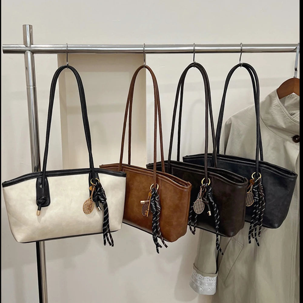 PU Leather Shoulder Bag for Women Y2K Trend 2025 Fashion Girls Handbags Large Capacity Female Commuter handbag Retro Tote Bags