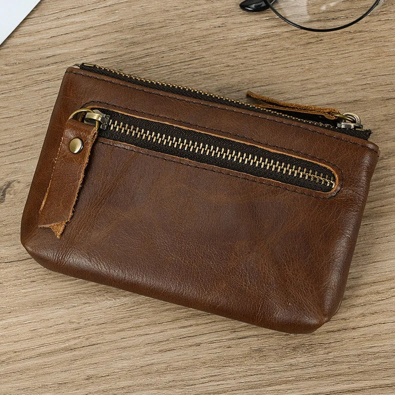 fashion Men's vintage genuine leather coin purse high quality cowhide keychain, leather coin pocket for key