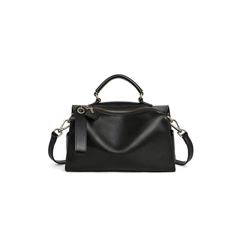 Genuine leather women's shoulder bag cowhide Boston pillow handbag crossbody bag for women fashion Commuter shopping bag