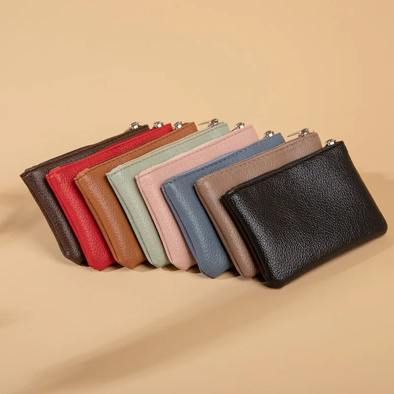 New women wallet lychee-pattern zipper purse ultra-thin short card holder coin key storage bag fashion PU small wallet for girl