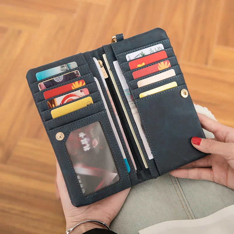 Retro long wallet for women new multifunctional women's hand-held bag zero wallet mobile bags Bank Credit Card Storage Holders